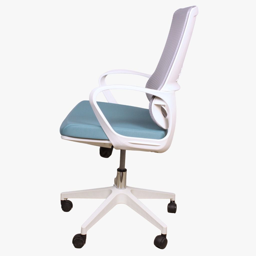 Modern White Frame Task Chair with Teal Seat